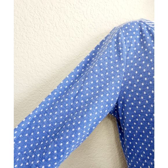 T By Talbots Blue White Polka Dot Boat Neck Top Medium Contrasting Trim Soft - Picture 2 of 5